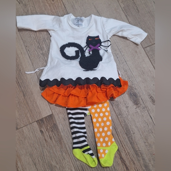Mud Pie Black Cat Outfut  with Orange Ruffle Skirt Sz 0-6 Months - Picture 1 of 4